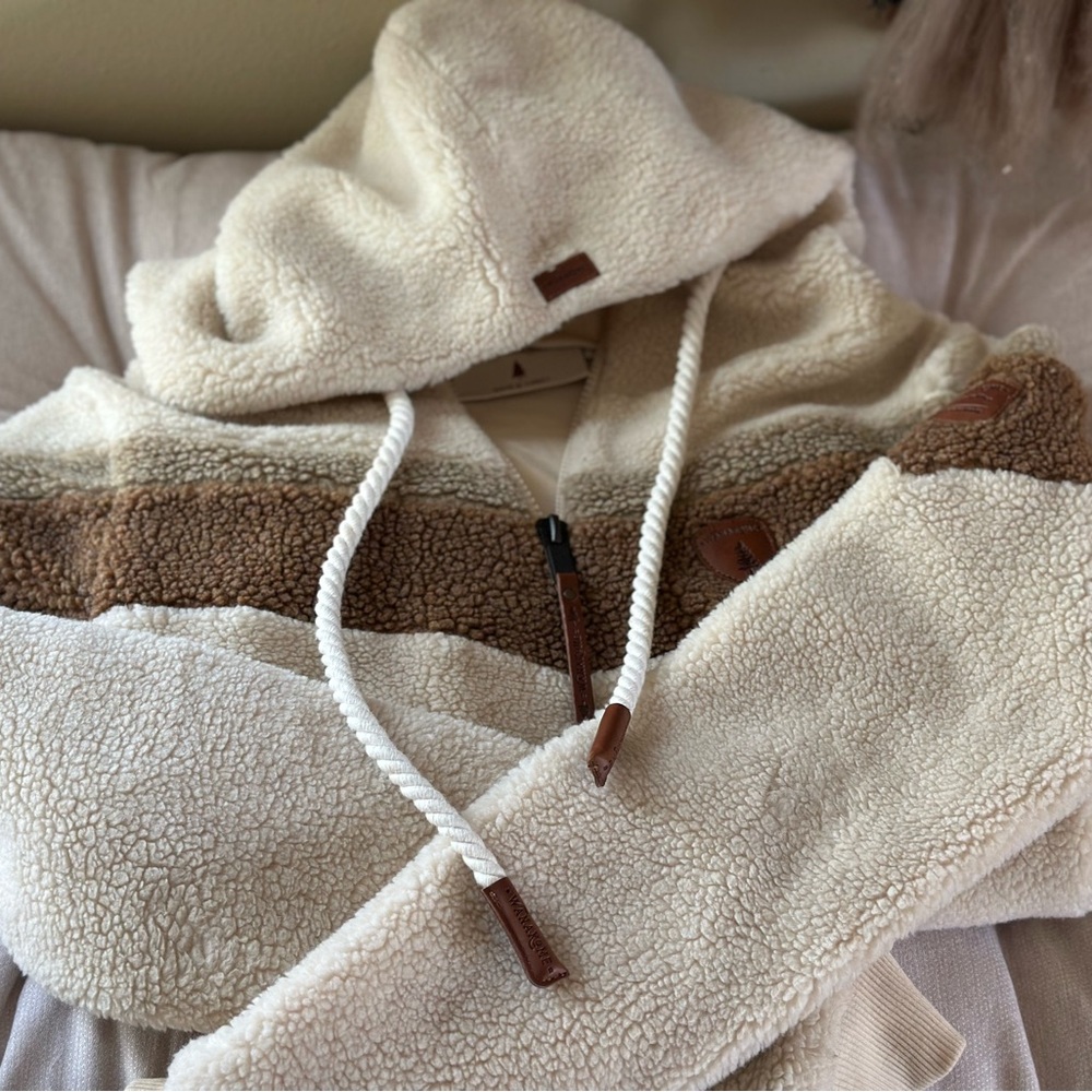 Cozy Cream and Brown Sherpa Hooded Pullover